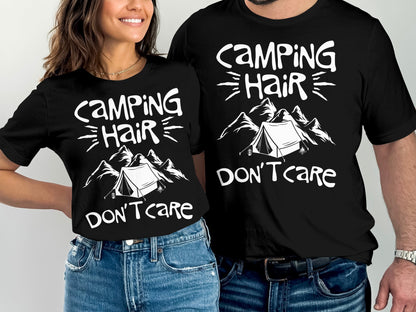 Black t-shirts with "Camping Hair Don't Care" and tent graphic.