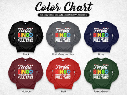 Color chart for Gildan 18000 crewneck sweatshirts in six colors.