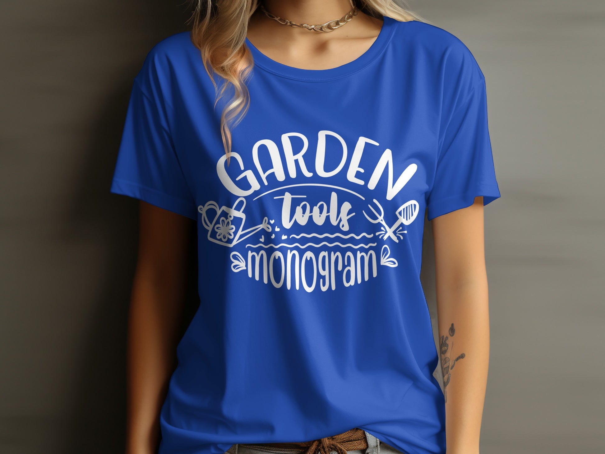 Garden Tools Monogram Blue Shirt for Gardening Enthusiasts