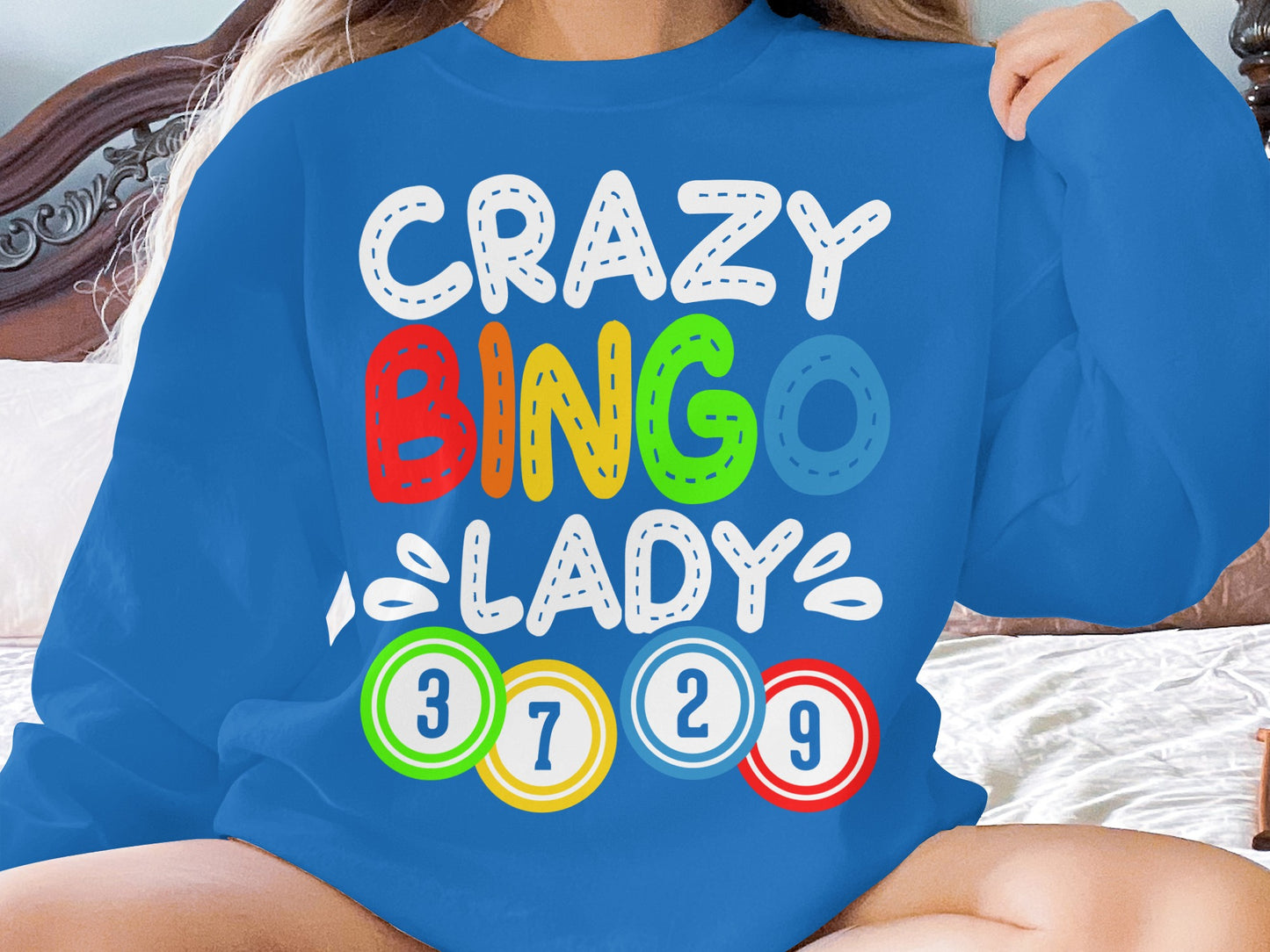 Crazy Bingo Lady Fun Number Graphic Sweatshirt