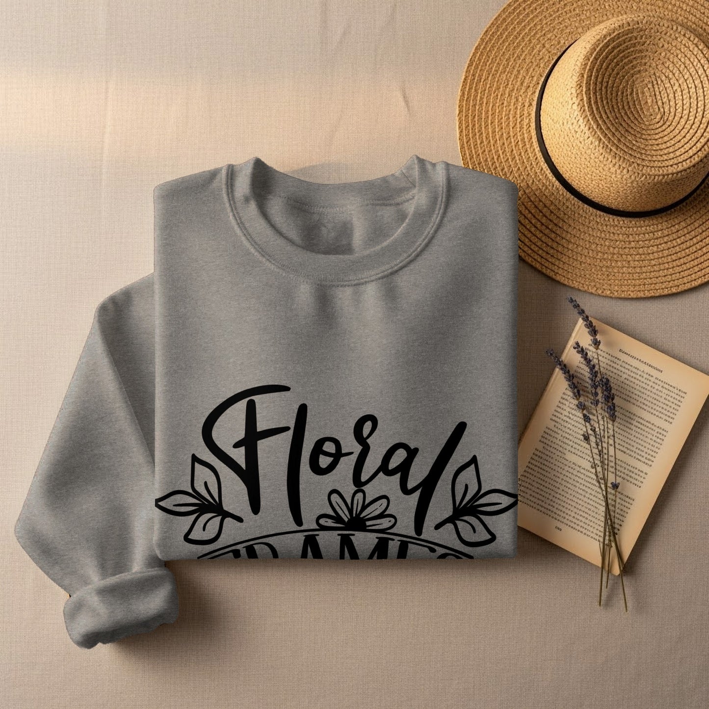 Floral Frames Graphic Design Gray Sweatshirt Product