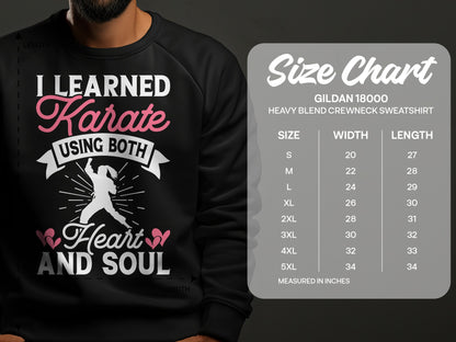 Gildan 18000 sweatshirt size chart with measurements.