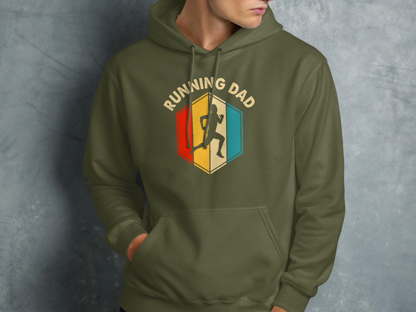 Green hoodie with "Running Dad" text and a runner graphic.
