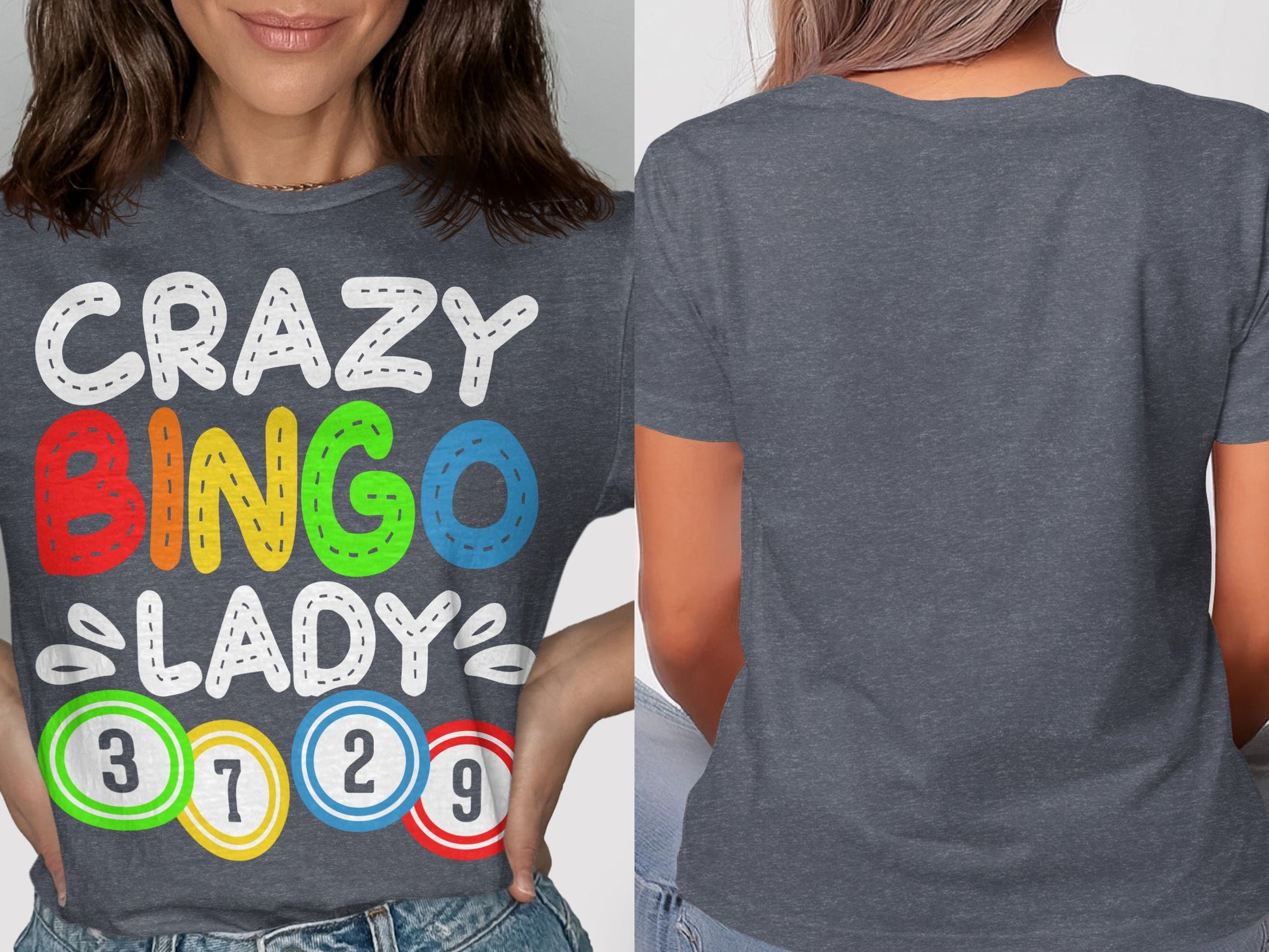 Crazy Bingo Lady Graphic Tee Shirt Fun and Colorful Design