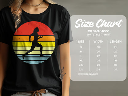 T-shirt size chart for Gildan 64000 Softstyle, with measurements in inches.