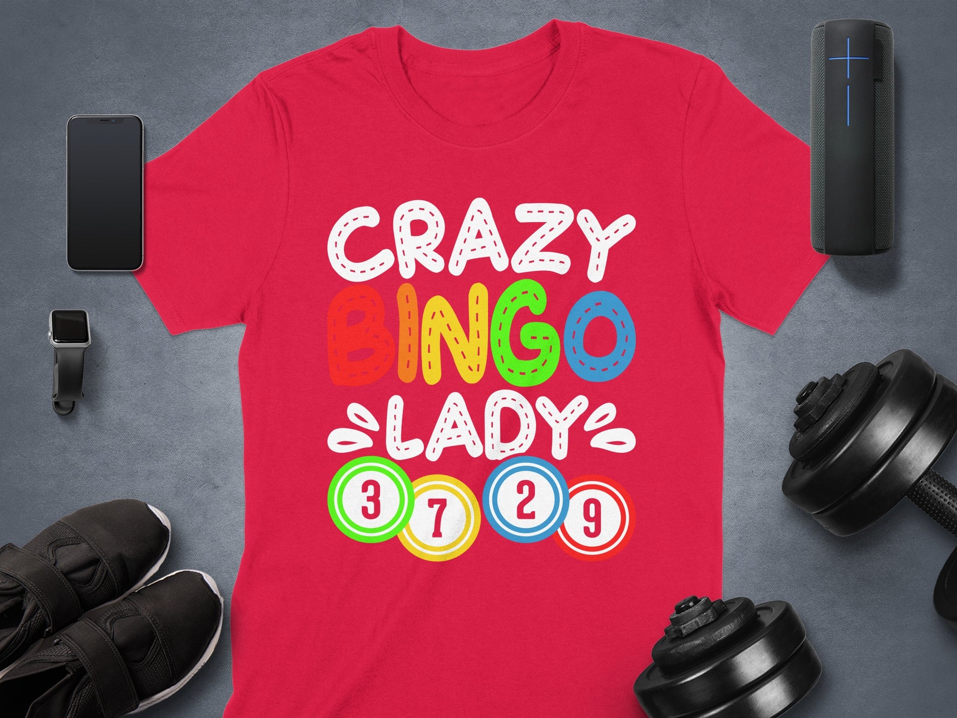 Crazy Bingo Lady Colorful Graphic Design T-Shirt
