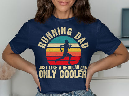 Navy t-shirt with "Running Dad, Just Like A Regular Dad Only Cooler" and runner graphic.