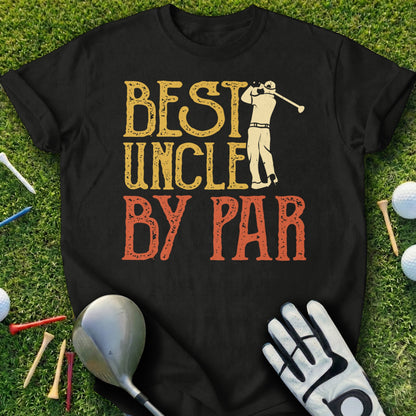 Black t-shirt with "Best Uncle by Par" text and a golfer graphic.