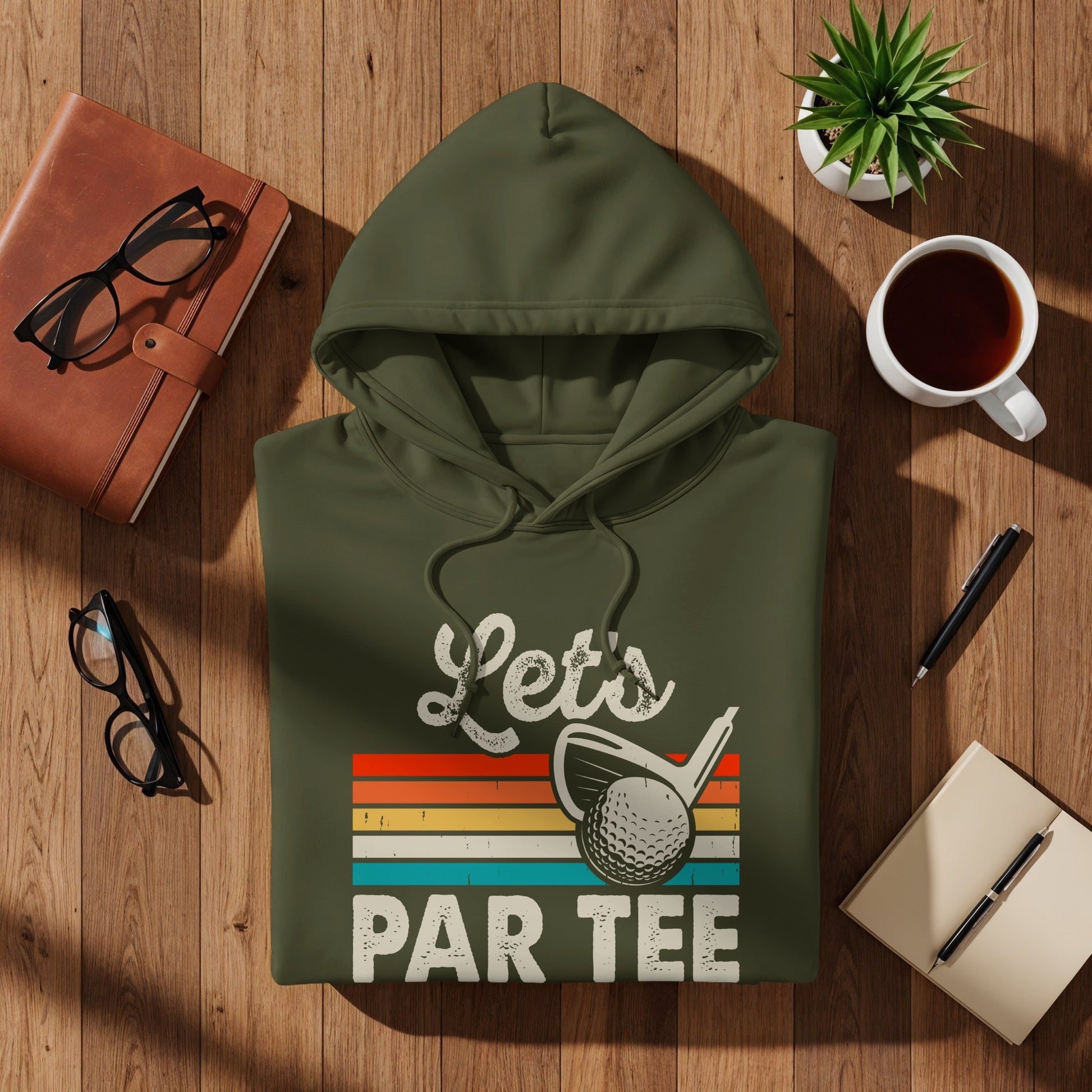 Green hoodie with "Let's PAR TEE" text and golf club graphic.