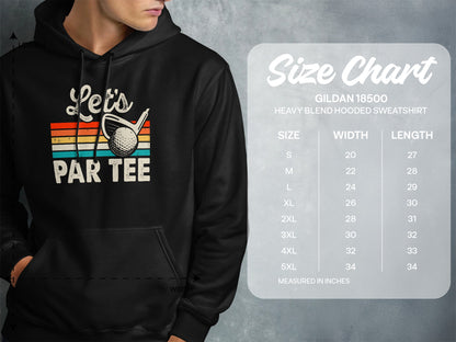 Gildan 18500 hoodie size chart with measurements in inches.