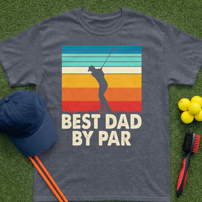 T-shirt with retro sunset graphic and "BEST DAD BY PAR" text.
