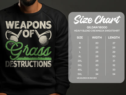 Gildan 18000 sweatshirt size chart with measurements in inches.