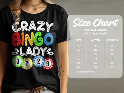 Crazy Bingo Lady T-shirt with Number Circles Design