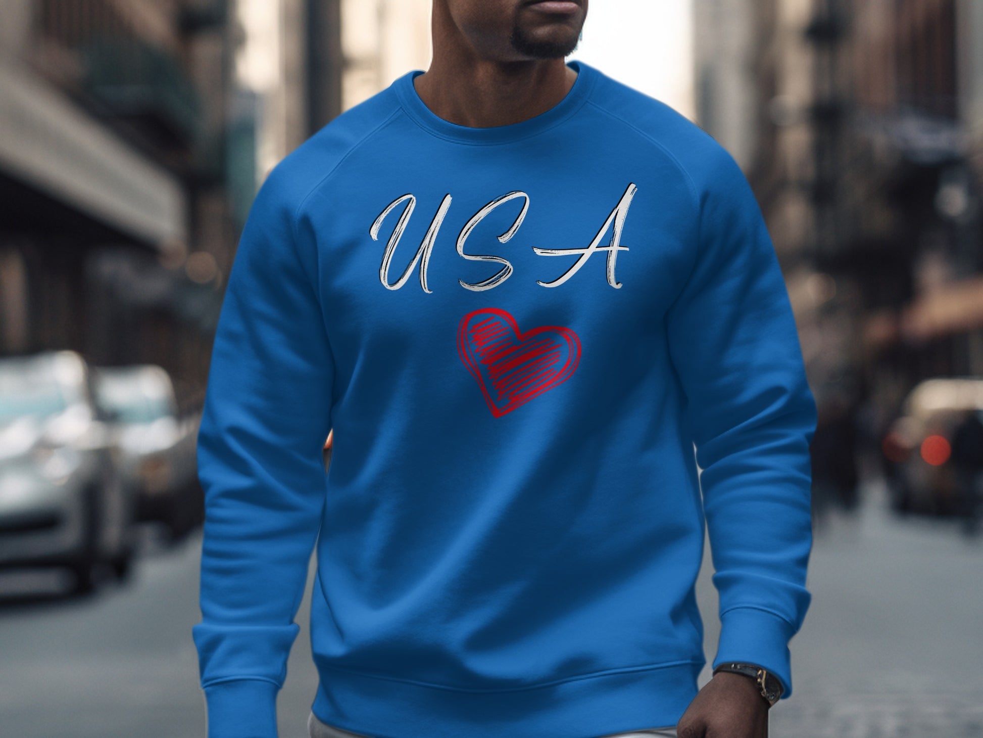 Blue Sweatshirt with USA and Heart Design