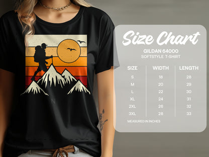 T-shirt size chart for Gildan 64000 Softstyle with measurements.