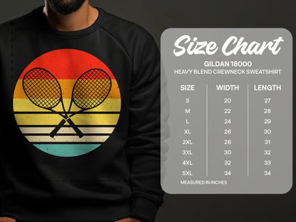 Size chart for Gildan 18000 Heavy Blend Crewneck Sweatshirt.