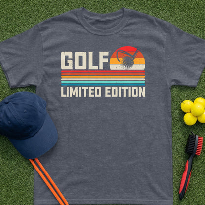 Dark grey t-shirt with "GOLF LIMITED EDITION" text and golf sunset graphic.