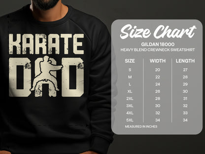 Gildan 18000 sweatshirt size chart with width and length measurements in inches.