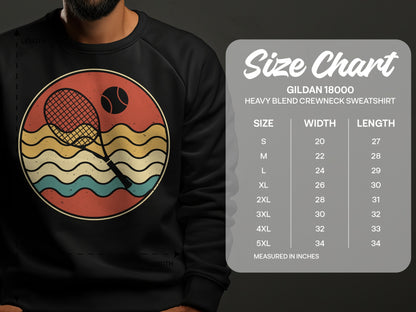 Gildan 18000 heavy blend sweatshirt size chart with measurements in inches.