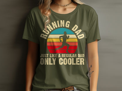 Running Dad, just a regular dad, only cooler. Sunset graphic on t-shirt.