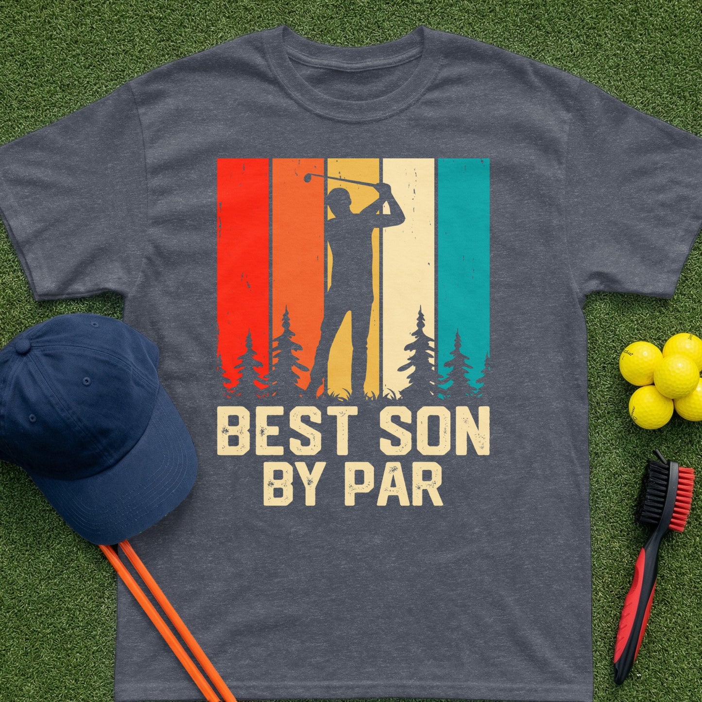 Graphic tee with "BEST SON BY PAR" text and golf imagery.