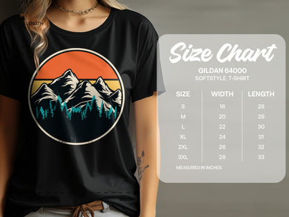 T-shirt size chart for Gildan 64000 Softstyle T-Shirt.