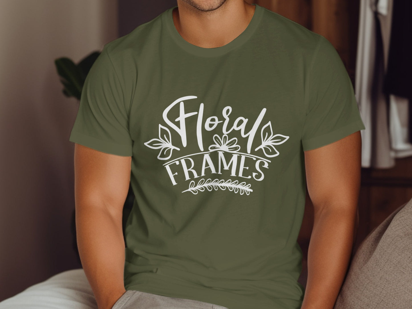 Floral Frames Green Graphic Design T-shirt