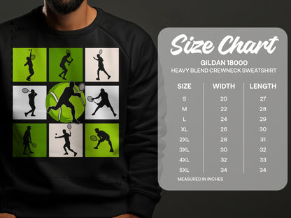Gildan 18000 sweatshirt size chart showing dimensions for sizes S to 5XL.