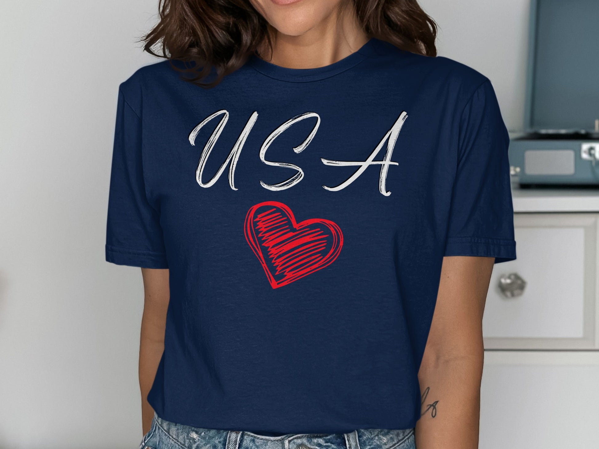 USA Heart Design Short Sleeve T-shirt for Women Shirt