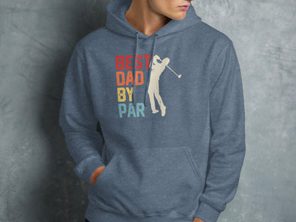 Dad by Par text with a golfer swinging on a heather grey hoodie.