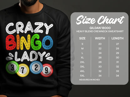 Crewneck sweatshirt size chart for Gildan 18000 heavy blend sweatshirt.