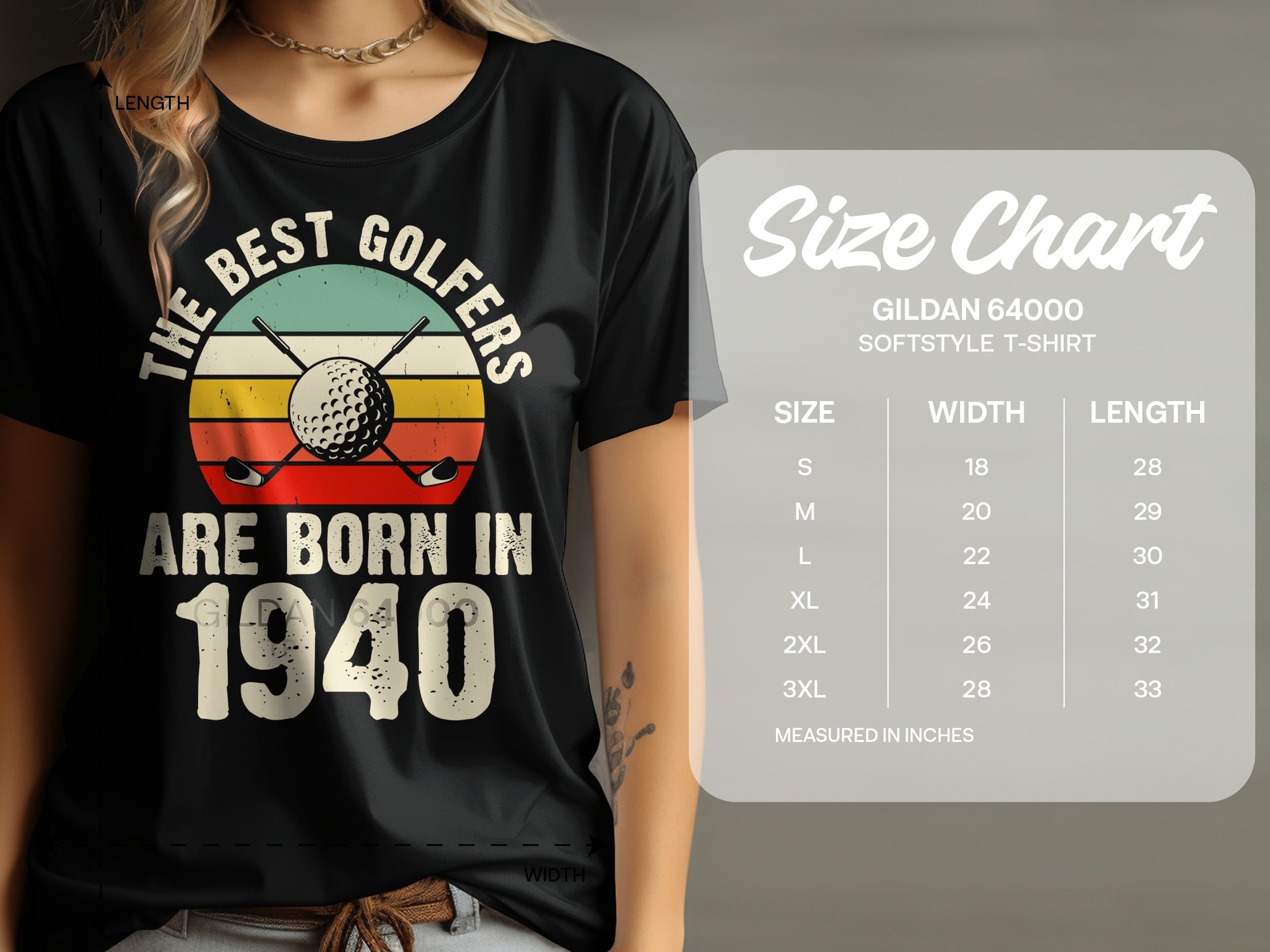 Black t-shirt with "The Best Golfers Are Born In 1940" text and golf graphic.