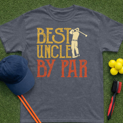 T-shirt with "BEST UNCLE BY PAR" text, golfer graphic, and golf accessories.