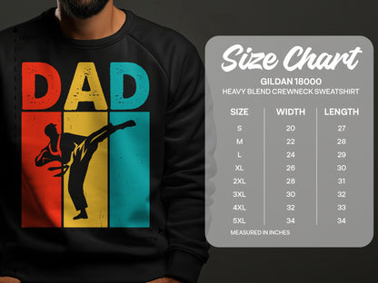 Dad graphic sweatshirt with size chart for Gildan 18000 sweatshirt.