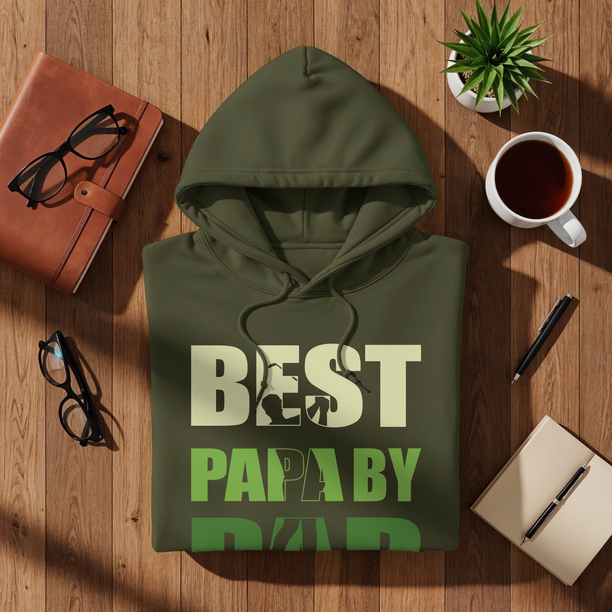 Olive green hoodie with "BEST PAPA BY PAR" text and a golfer graphic.