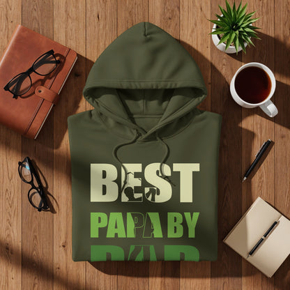 Olive green hoodie with "BEST PAPA BY PAR" text and a golfer graphic.
