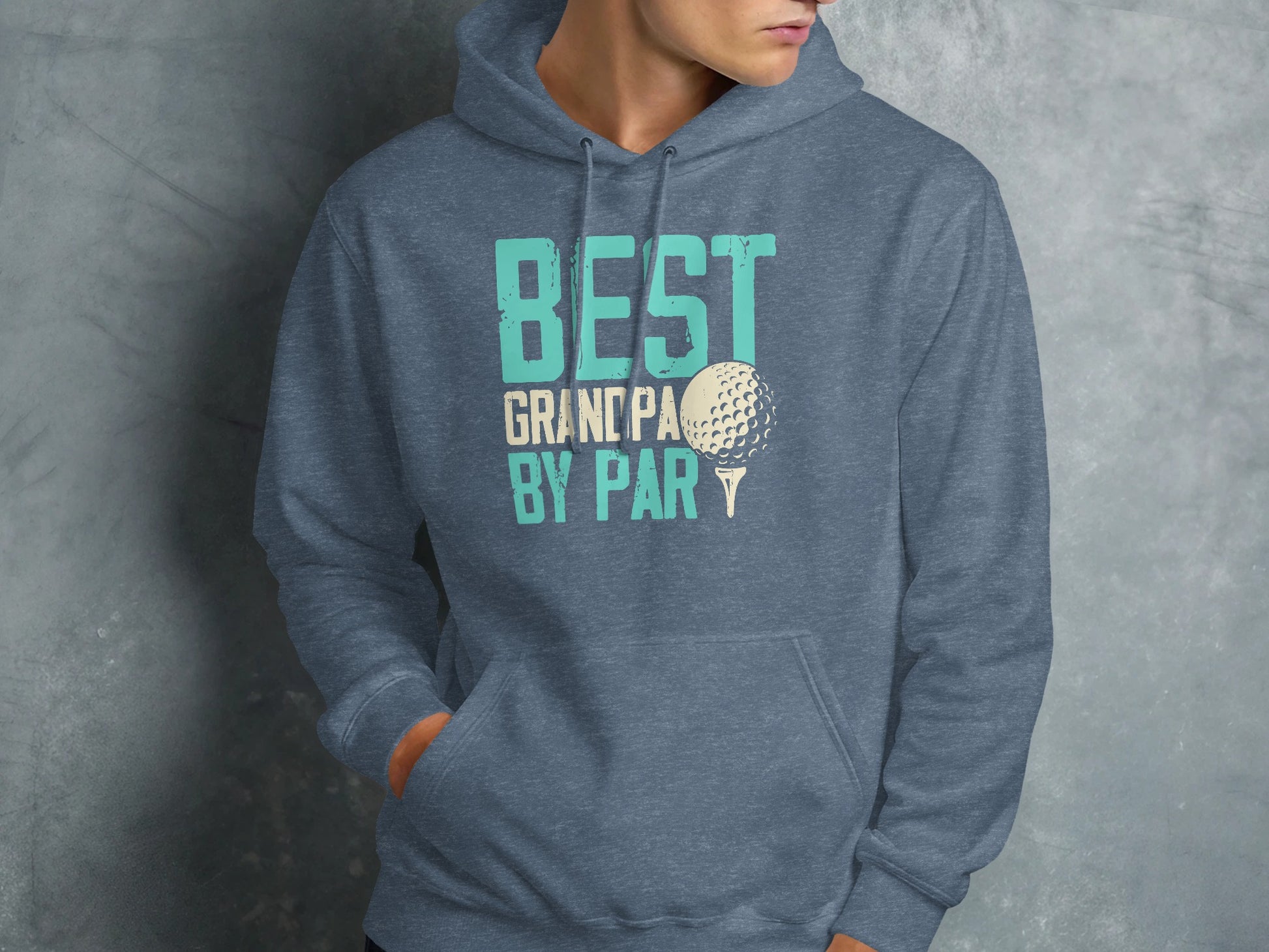 Blue hoodie with "BEST GRANDPA BY PAR" and golf ball graphic.