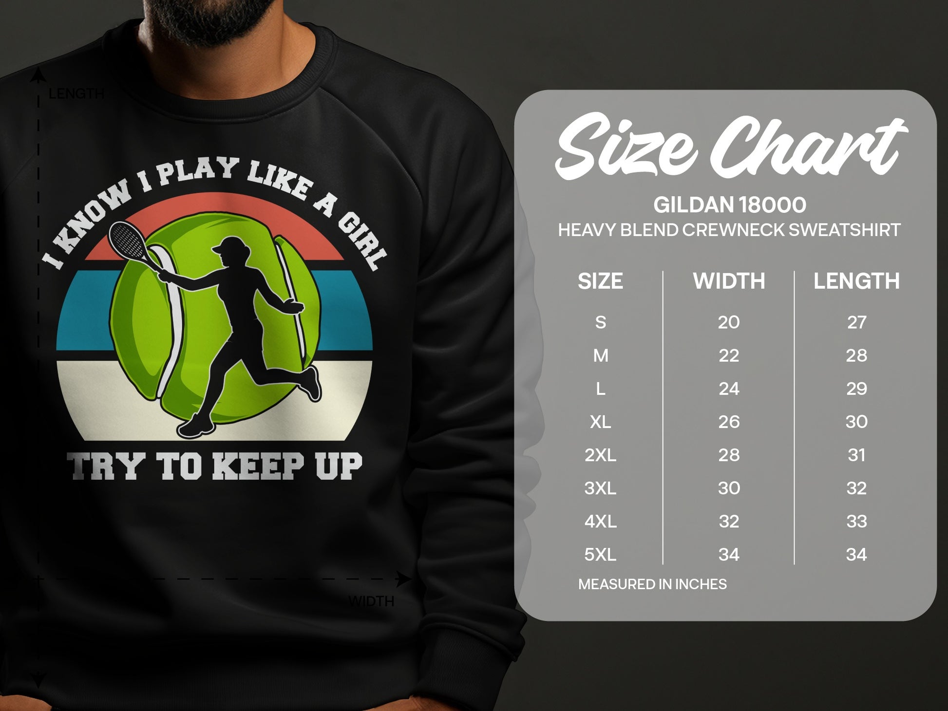 Tennis player graphic with "I know I play like a girl, try to keep up" text.