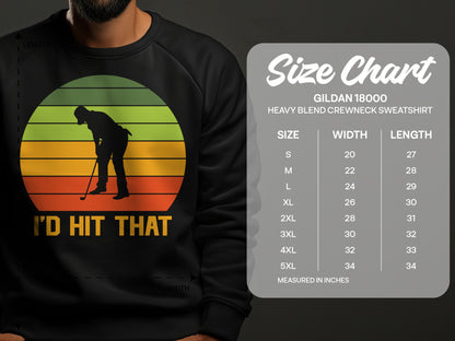 Man wearing a graphic sweatshirt with "I'd Hit That" text and a golf silhouette.