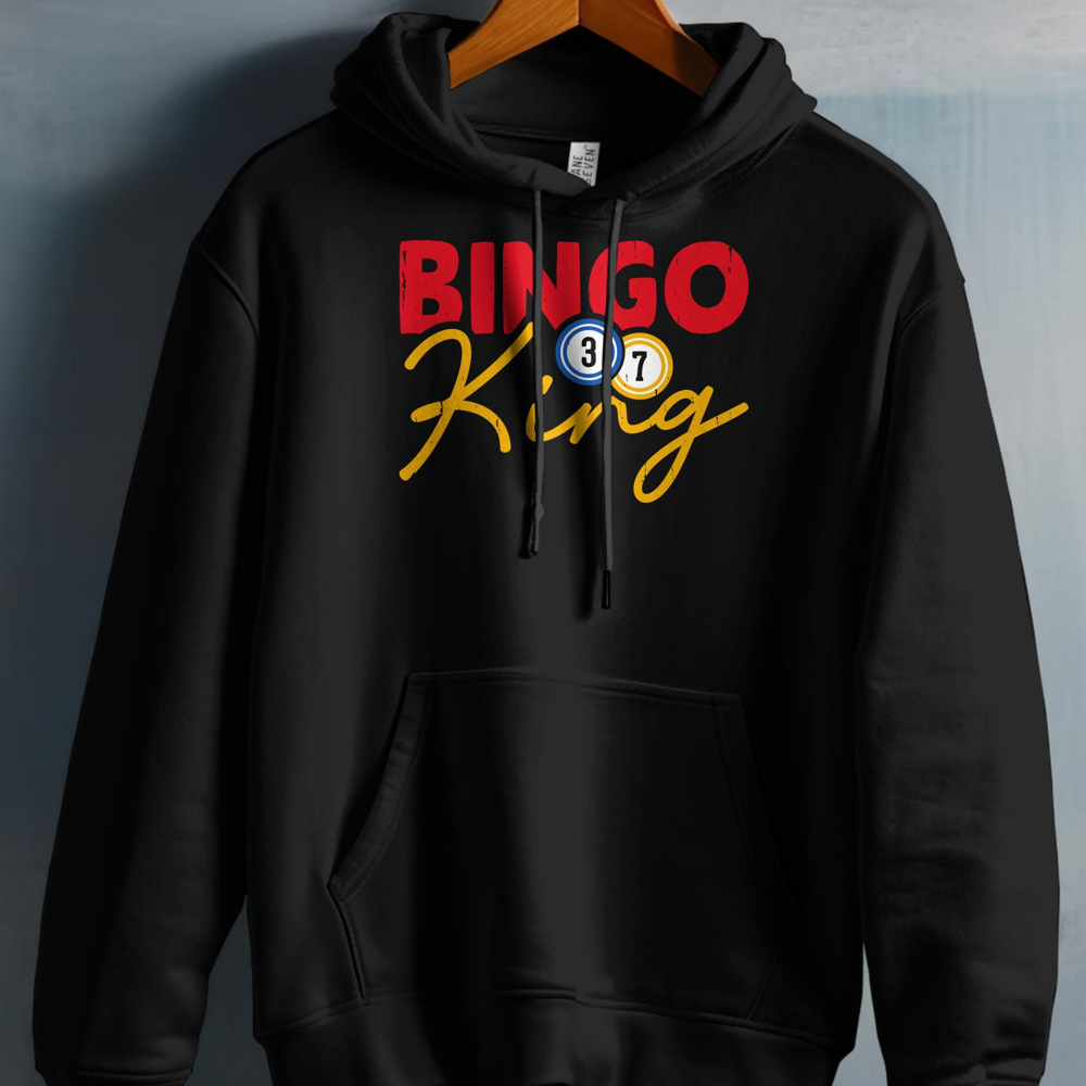 Black hoodie with "Bingo King" text and bingo balls 3 and 7.