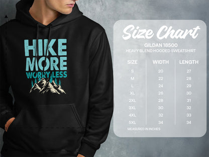 Gildan 18500 hooded sweatshirt size chart with measurements.