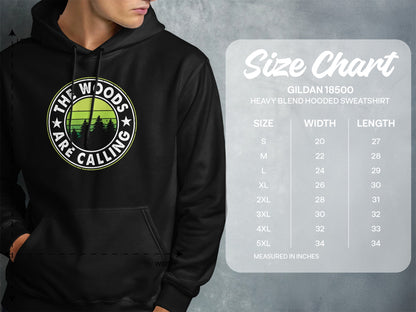 Gildan 18500 hooded sweatshirt size chart with measurements in inches.