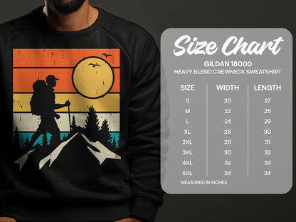 Gildan 18000 sweatshirt size chart with measurements in inches.