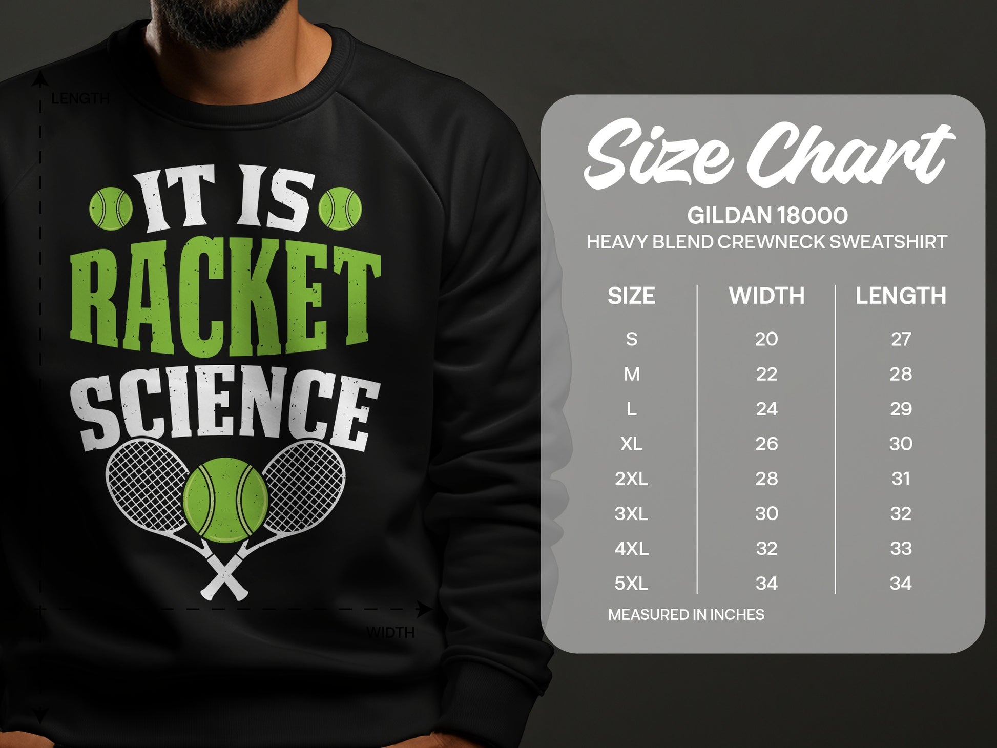 Gildan 18000 sweatshirt size chart for crewneck heavy blend sweatshirts.