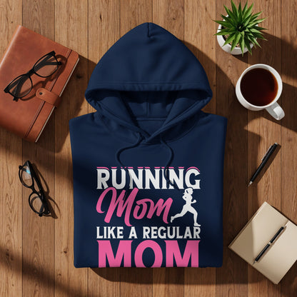 Navy hoodie with "Running Mom" and a running silhouette.