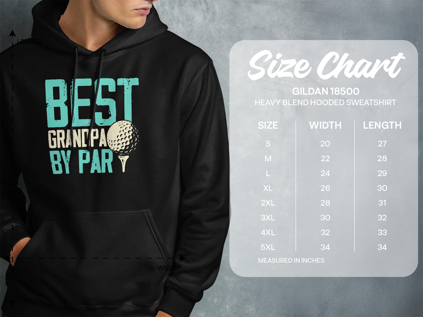 Hoodie with "BEST GRANDPA BY PAR" text and golf ball graphic.