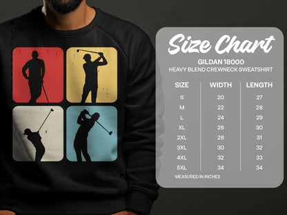 Gildan 18000 sweatshirt size chart with measurements in inches.