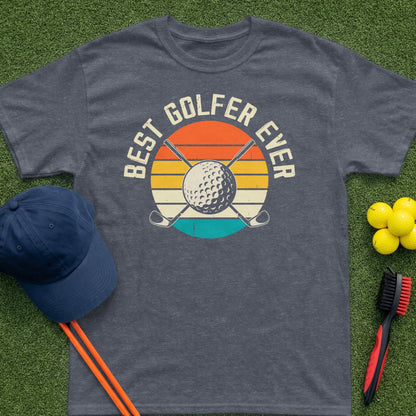 Charcoal t-shirt with "Best Golfer Ever" text and golf graphic.