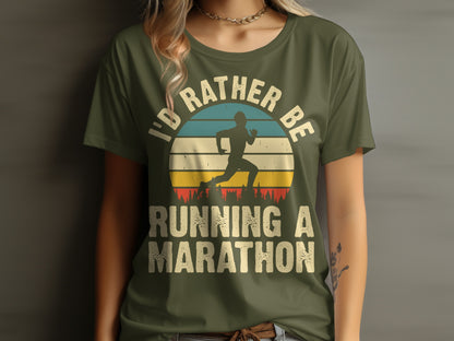 T-shirt with "I'd Rather Be Running A Marathon" text and running silhouette.