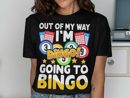 T-shirt with "I'm going to Bingo" text and bingo cards.